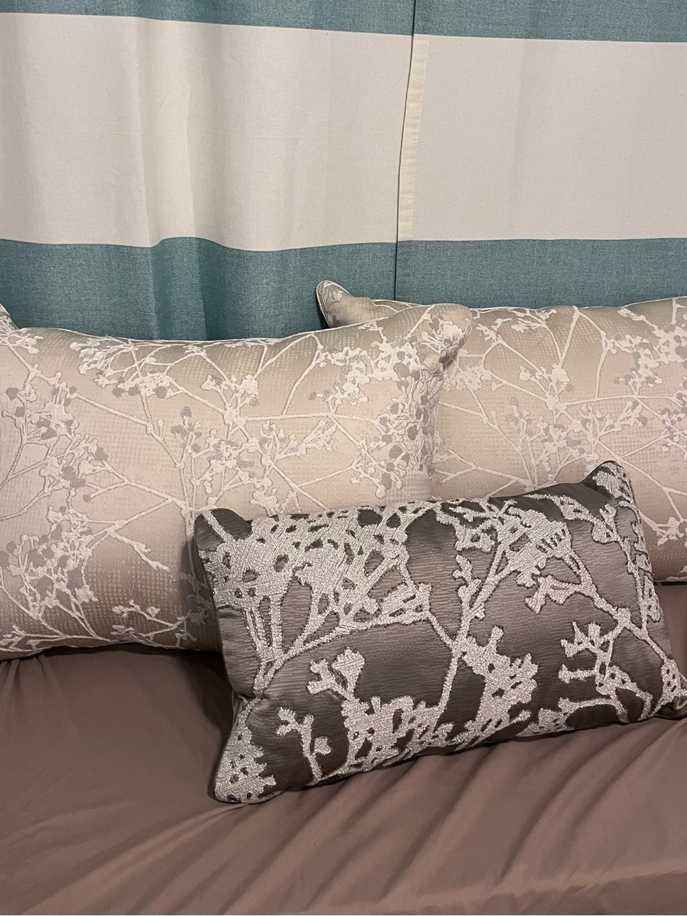 Neutral Botanical Embroidered Accent Pillow Trio